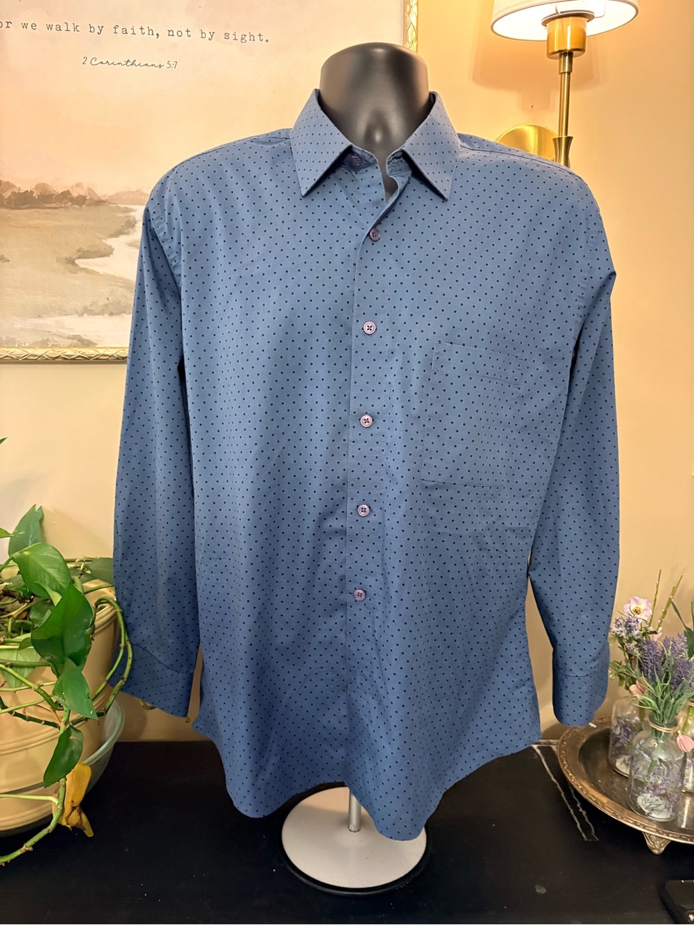 Pierre Cardin Blue Microdot Long-Sleeve Dress Shirt